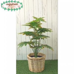 Pohon Artificial Monstera Jari Philo Orange X18 Semi Latex Tanaman Hias Cover Keranjang Rotan Bulat Hiasan Kantor Minimalis