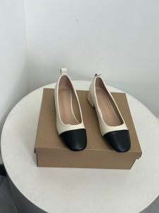 Comfortable Leather High Heels Womens Large Size Commute Color Block Square Head Slip-On Shoes Fashionable Flat Mouth Single Shoes