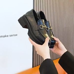 Wsanice New Thick-Sole Loafers Shoes For Women Students Black Classic Fashion British Style
