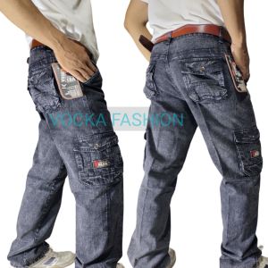 Celana Panjang Cargo Snow Wash Bahan Denim VOCKA
