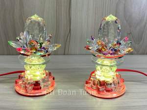 Cặp đèn thờ hoa sen nguyên khối mẹ quan âm cao 15cm có trụ xoay