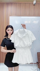 Set Váy Bí 2 Món Gồm Áo Sơ Mi Croptop Dáng Ngắn Nhún Phồng + Chân Váy Bí Xoè Có Quần Trong