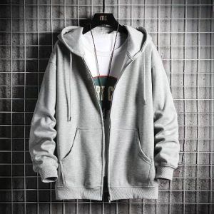 Mens Hoodie Sweatshirt Long Sleeve Fleece Lined Casual Loose Fit Spring Autumn Winter Youth Trendy Solid Color Outerwear