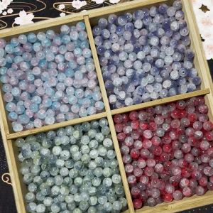Handmade DIY Beading Material Ice Crack Jade Fragments 10mm Round Glass Beads for Bracelets and Pendants