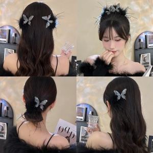 กิ๊บติดผมรูปปากเป็ดขนนกผีเสื้อสำหรับผู้หญิง กิ๊บติดผมแบบทันสมัย ดีไซน์หรูหรา ทรงสุดเก๋ไก๋ ทรงเรียบง่าย สไตล์เกาหลี
