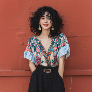 Travel Ethnic Style Beach Vacation Outfit Set Sun Protection Shirt And Beach Skirt Polyester Fiber Short Sleeve round Neck A-Line Dress