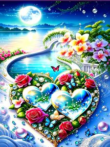 HUACAN Diamond Painting Heart Love Landscape Seaside Full Square Round Drill Mosaic Rose Flower Beach Rhinestones Wall Decor