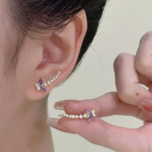 Elegant Purple Zircon Butterfly Ear Cuff Unique Design Sensation High-End Feel Personality Earring Fashionable Jewelry Accessory