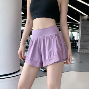 Luoke New Sports Pants Women Anti-fake Two-piece Loose High-waist Quick-drying Thin Breathable Yoga Running Fitness Pants with Pocket