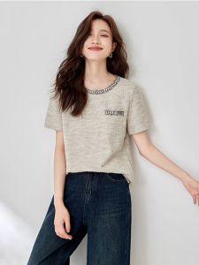 WANGGONGZHU | Princess Style Textured Short Sleeve T-Shirt Women Summer New Elegant Fashion Loose Weave Belt Korean Version Straight Cut