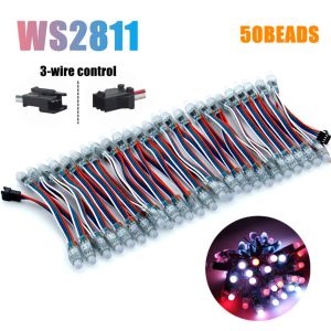 5V/12V WS2811 50 Beads 6m Full Color RGB IC Pixels Digital Addressable  Dream Color LED Pixels Module IP68 Waterproof Light