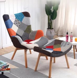 SLONE RELAX CHAIR WITH OTTOMAN | PATCHWORK DESIGNER CHAIR | LOUNGE CHAIR