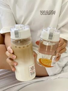 Summer Portable School Water Bottle for Girls Small Capacity Plastic Cup with Lid Animal Pattern Outdoor Drinking Water Cup