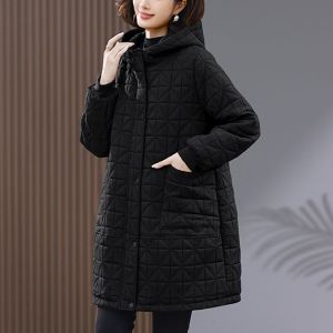 Plus Size Ladieswear Autumn and Winter Clothing Cotton Coat Jacket Loose Cotton Jacket Middle-Aged and Elderly Womens Clothing Casual Mid Length Long Length Puffer Jacket Fashion