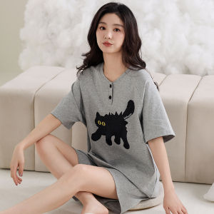 MiiOW | Bộ đồ ngủ cotton nguyên chất mùa hè cho nữ MiiOW Áo chui đầu cổ tròn in họa tiết hoạt hình Quần short thoáng khí rộng rãi