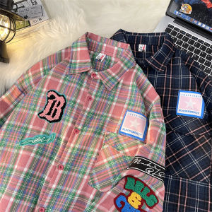 American Design Checkered Shirt Mens Long Sleeve Autumn Vintage Trendy Loose Casual Outerwear Youth Popularity Daily Wear