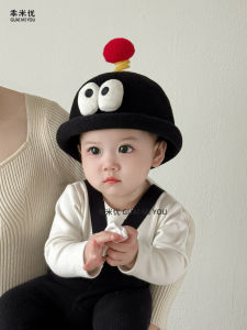 Cute Knitted Baby Hat Autumn Winter Korean Style Cartoon Boy Knit Cap round Top Mixed Fabric Yarn Bucket Hat Casual Style