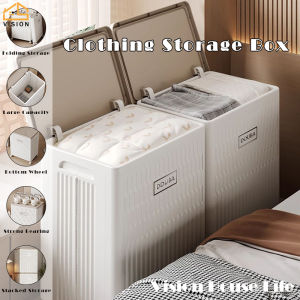 Vision 100L ตะกร้ากล่องเก็บผ้าพับได้ความจุขนาดใหญ่ที่จัดเก็บเสื้อผ้าพับได้เคสแบบพับปิดได้หนาเสื้อขนาดใหญ่กางเกงกล่องตู้เสื้อผ้า
