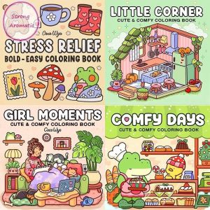 Cozy Atmosphere Relaxing Coloring Book for Adults and Teens Bold Easy-to-follow Patterns and Girl Moments (1Box/48Sheets)