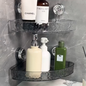 Light Luxury Glacier Pattern Suction Cup Corner Shelf – No-Drill Bathroom Wall Storage Rack for Shower Organization