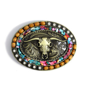 Zinc Alloy Vintage Tin and Bronze Cow and Horse Head Pattern Belt Buckle Classic Western Belt Buckle.
