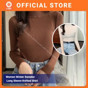Long Sleeve Sweater Knitted Shirt Half Neck T-Shirt Breathable Soft Premium Quality Baju Lengan Panjang 女生长袖衣