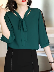 TTQQ Chiffon Plus Size Ladies Shirt Loose and Slim Blouse Short Sleeve Blouse Female