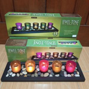Lilin Gelas Dekorasi Tealight Candle tray Holder Batu Sungai Set 5 Dekorasi Mewah Romantis Jewel tone