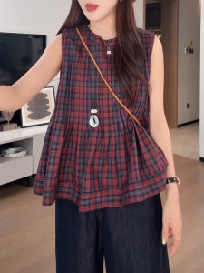 Shalldoer | French Retro Checkered Color-Blocking Youthful Sleeveless Summer Sweet Mini Dress