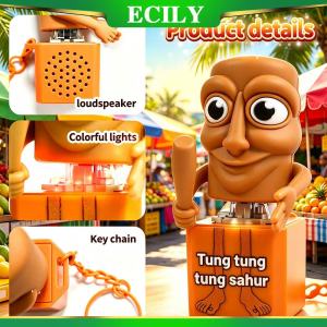 ECILY LED Light Up Keyboard Keychain Tung Sahur Key Chain With Buttons That Make Sounds Pendant Keyring Stress Relief Fidget
