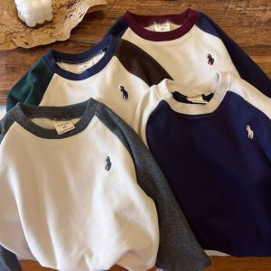 Thickened Fleece Base Shirt for Kids Autumn Winter Style Long Sleeve T-Shirt Shoulder Insert Design Warm Top for Boys And Girls
