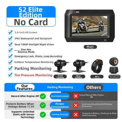 VSYSTO | Motorcycle Dash Cam Waterproof Anti-shake Tire Pressure Monitoring