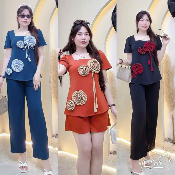 Đồ bộ Nữ BigSiZe 50-105kg — Sét đùi hoa nổi sang chảnh đi chơi đi tiệc trẻ trung dành cho chị em Mũm Mĩm