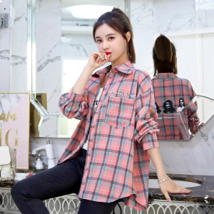 Áo Sơ Mi Kẻ Caro Nữ Dáng Rộng Tay Dài Mùa Xuân Thu Phong Cách Hàn Quốc Cổ Polo Nút Nhiều Kiểu Dáng Thường Ngày Chất Liệu Lụa