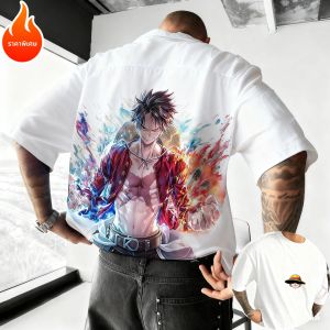 เสื้อยืดอนิเมะลูฟี่วันพีซสไตล์ฮาราจูกุใหม่ เสื้อยืดวินเทจฤดูร้อนทรงหลวมสำหรับผู้ชายและผู้หญิง เสื้อยืดลำลองแขนสั้นสไตล์สตรีทแวร์ เสื้อยืด Y2k