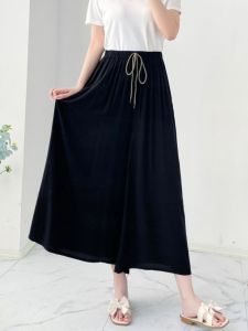 High Waist Cotton Silk Wide Leg Pants Womens Summer Casual Trousers Eighteen Inches Artificial Cotton Loose Fit Thin Model