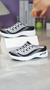 Fashion Low Cut Leisure Sneakers For Lady: Black Half Shoes For Women Slip On Breathable Mesh Shoes