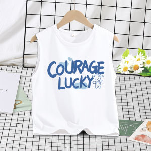 Girls Summer Thin Cotton Sporty Sleeveless Vest Childrens Outerwear Pure Cotton Breathable Sweet Style round Neck T-Shirt