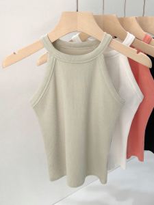 Áo Ba Lỗ Cotton Cổ Tròn Không Đệm Ngực Mùa Hè Cho Nữ Áo Tập Yoga Không Dây Áo Vest Ôm Vừa Vặn Không Dây Áo Ba Lỗ