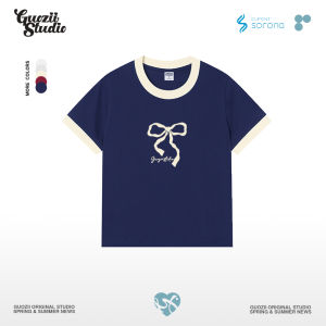 เสื้อยืดคอกลมแขนสั้นทรงสลิมฟิตสำหรับผู้หญิง Guozii Trendy Color Block แฟชั่นสตรีทสไตล์สั้น ผ้าฝ้ายผสมโพลีเอสเตอร์