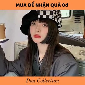 Mũ Beret (Mũ Nồi) Họa Sĩ Cao Cấp Họa Tiết Caro & Sọc Trắng Đen Hottrend Phong Cách Hàn Quốc - Mã NV037