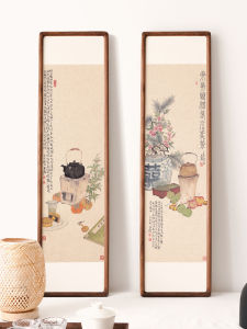 New Chinese Style Vertical Decorative Painting Zen Tea Room Ink Wash Long Strip Screen Double Link Hotel Homestay Japanese Hanging Artwork