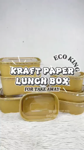 ECO KING 25PCS KRAFT PAPER LUNCH BOX WITH PET LID FOR RICE BOWL SALAD TAKE AWAY MICROWAVABLE SAFE
