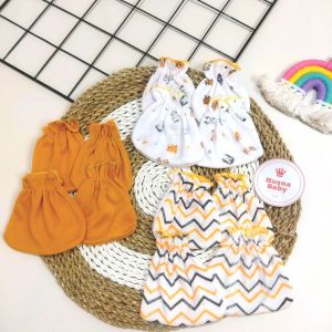 Husna Baby - 3 Pasang Sarung Tangan dan 3 Pasang Sarung Kaki Bayi Seri Kubus
