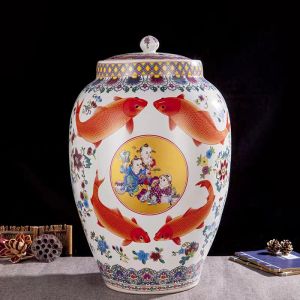Ceramic rice storage container porcelain jar with cover vase rice dispenser 10kg/15kilos/25kg clay jar rice box Moisture-proof and insect-proof rice keeper