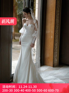 Elegant Satin Fish Tail Wedding Dress French Style Travel Photography Lightweight Bridal Gown High Quality Vintage Strapless Outfit