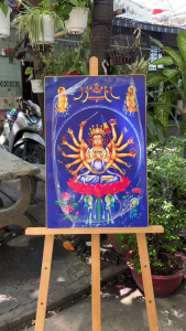 Tranh Phật Mẫu Chuẩn Đề - Chuẩn Đề Bồ Tát treo tường chất liệu gỗ in UV tráng gương bọc viền vàng