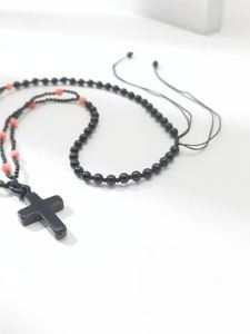 SHISHANGMEIDI | Luxury Natural Black Agate Cross Necklace