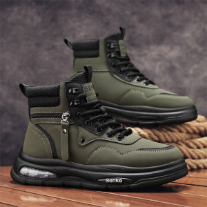 High-Top Mens Hiking Shoes Outdoor Sports Waterproof Non-Slip Wear-Resistant Thick Bottom Heightening Workwear Martin Boots