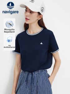 Navigare | Round Collar Embroidery T Shirt Summer Leisure Tops for Women